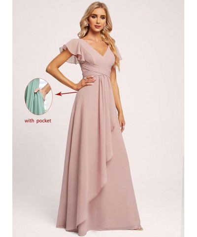 Bridesmaid Dresses for Women Prom Dress Long Formal Evening Party Gowns V-Neck Bridesmaid Dresses with Sleeves Dusty Purple $...