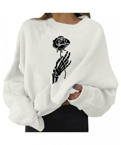 Oversized Sweatshirt for Women Halloween Funny Pumpkin Printed Long Sleeve Crewneck Drop Shoulder Loose Pullover Tops C-white...
