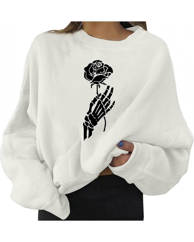 Oversized Sweatshirt for Women Halloween Funny Pumpkin Printed Long Sleeve Crewneck Drop Shoulder Loose Pullover Tops C-white...