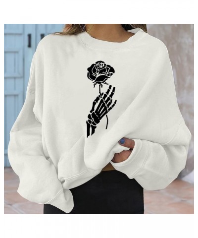 Oversized Sweatshirt for Women Halloween Funny Pumpkin Printed Long Sleeve Crewneck Drop Shoulder Loose Pullover Tops C-white...