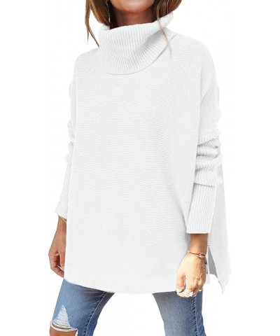 Women's Turtleneck Oversized Sweaters Long Sleeve Spilt Hem Casual Asymmetric Pullover Knit Warm Clothes for Winter White $14...