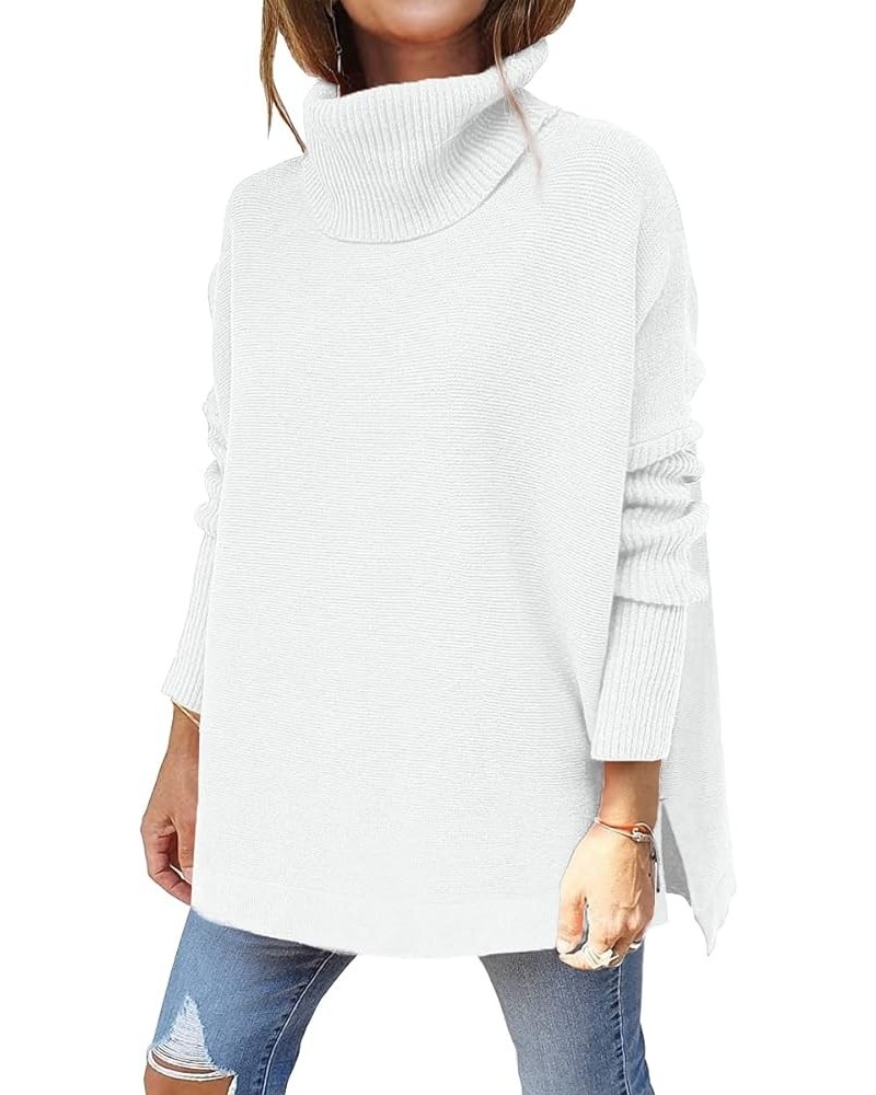 Women's Turtleneck Oversized Sweaters Long Sleeve Spilt Hem Casual Asymmetric Pullover Knit Warm Clothes for Winter White $14...