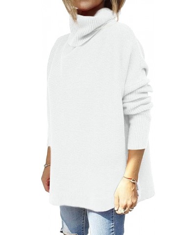 Women's Turtleneck Oversized Sweaters Long Sleeve Spilt Hem Casual Asymmetric Pullover Knit Warm Clothes for Winter White $14...