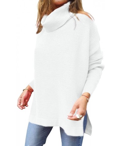 Women's Turtleneck Oversized Sweaters Long Sleeve Spilt Hem Casual Asymmetric Pullover Knit Warm Clothes for Winter White $14...