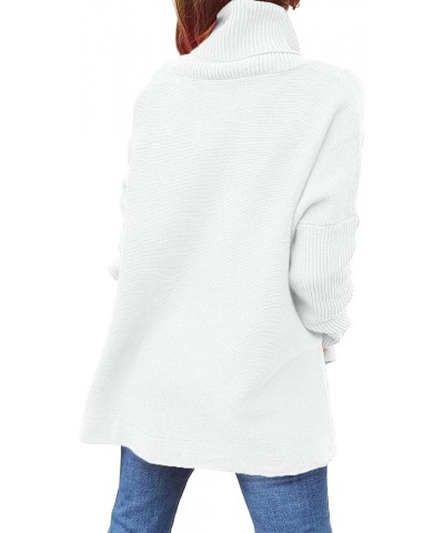 Women's Turtleneck Oversized Sweaters Long Sleeve Spilt Hem Casual Asymmetric Pullover Knit Warm Clothes for Winter White $14...