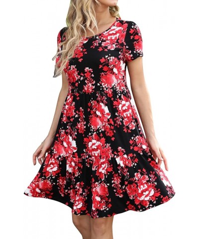 Women Summer Ruffle Loose Swing Casual Dress Zb-floral Red $12.00 Dresses