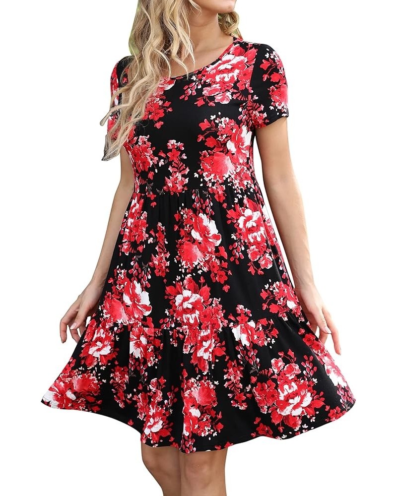 Women Summer Ruffle Loose Swing Casual Dress Zb-floral Red $12.00 Dresses