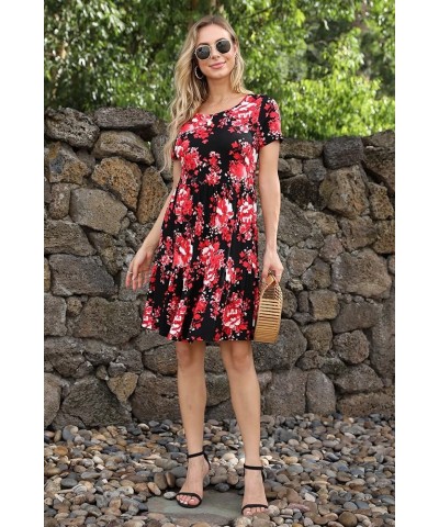 Women Summer Ruffle Loose Swing Casual Dress Zb-floral Red $12.00 Dresses