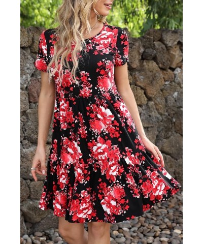 Women Summer Ruffle Loose Swing Casual Dress Zb-floral Red $12.00 Dresses