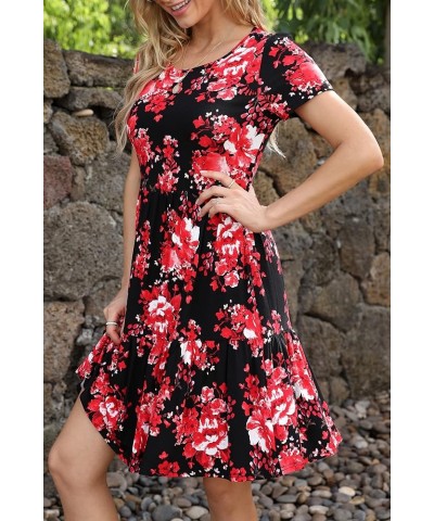 Women Summer Ruffle Loose Swing Casual Dress Zb-floral Red $12.00 Dresses