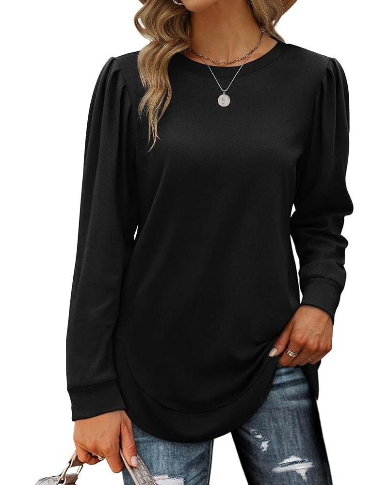 Women's Warm Sweatshirts Winter Pleated Puff Sleeve Curved Hem Tops Casual Long Tunic Shirts S-3XL B01-black $9.17 Hoodies & ...