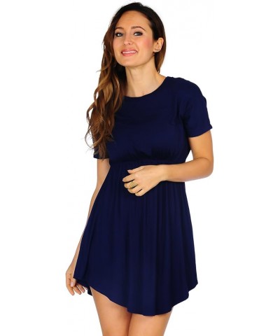 Women's Jersey Short Sleeve Casual Blouson Dress (Size: S-3X) Navy $11.96 Dresses