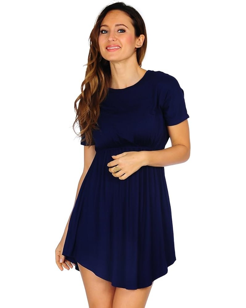 Women's Jersey Short Sleeve Casual Blouson Dress (Size: S-3X) Navy $11.96 Dresses