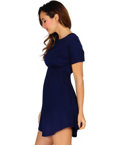 Women's Jersey Short Sleeve Casual Blouson Dress (Size: S-3X) Navy $11.96 Dresses