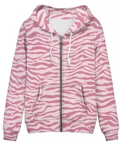 Regular Womens Zip Up Hoodies with Pocket Comfy Soft Fall Winter Plus Size Hooded Sweatshirt Ladies Sport Coat Pink Zebra Pri...