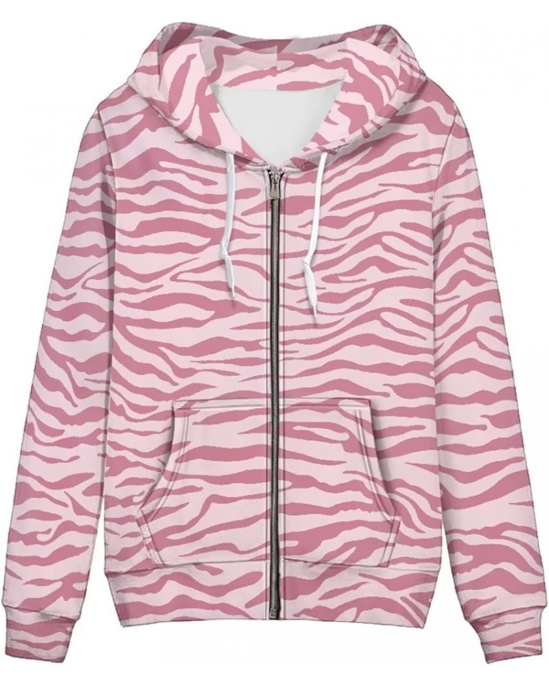 Regular Womens Zip Up Hoodies with Pocket Comfy Soft Fall Winter Plus Size Hooded Sweatshirt Ladies Sport Coat Pink Zebra Pri...