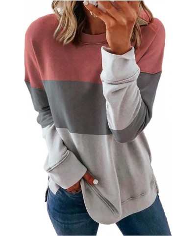 Sweatshirts for Womens Crew Neck Sweatshirt Pullover Color Block/Solid Sweatshirts Activewear Running Jacket A1-pink $8.63 Ot...