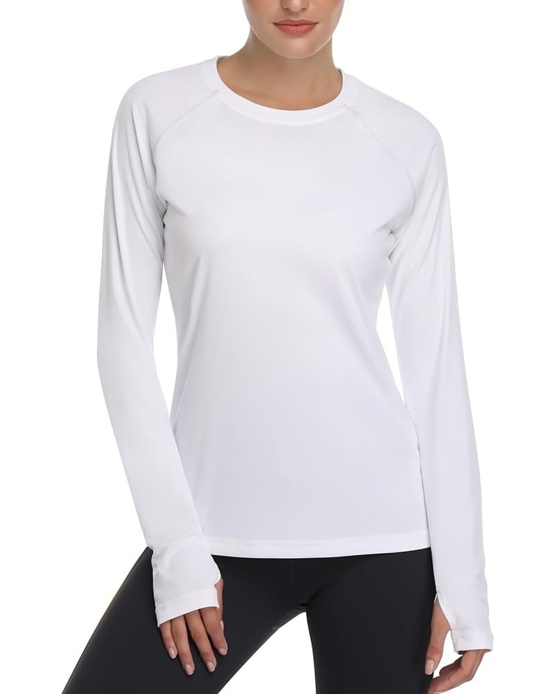 Womens UPF 50+ UV Sun Protection Running Hiking Outdoors Performance Long Sleeve Hoody T-Shirt Tshirt-white $19.79 Activewear