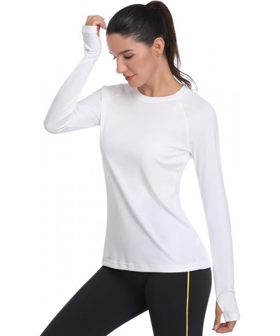 Womens UPF 50+ UV Sun Protection Running Hiking Outdoors Performance Long Sleeve Hoody T-Shirt Tshirt-white $19.79 Activewear