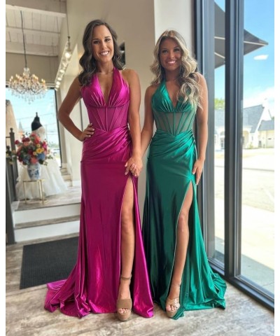 Women's Mermaid Prom Dresses 2024 Long Slit Satin Formal Evening Ball Gowns Gold $42.39 Dresses