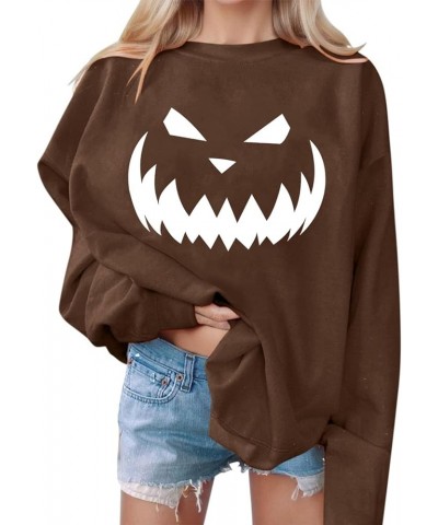 Halloween Sweatshirts For Women,2023 Fall Fashion Cute Pumpkin Graphic Long Sleeve Top Ghost Face Printed Shirt F-brown $7.61...
