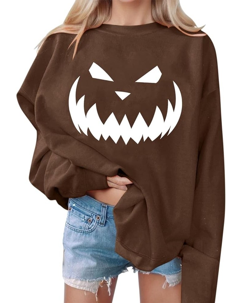 Halloween Sweatshirts For Women,2023 Fall Fashion Cute Pumpkin Graphic Long Sleeve Top Ghost Face Printed Shirt F-brown $7.61...