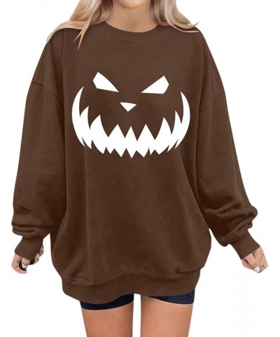 Halloween Sweatshirts For Women,2023 Fall Fashion Cute Pumpkin Graphic Long Sleeve Top Ghost Face Printed Shirt F-brown $7.61...