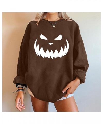 Halloween Sweatshirts For Women,2023 Fall Fashion Cute Pumpkin Graphic Long Sleeve Top Ghost Face Printed Shirt F-brown $7.61...