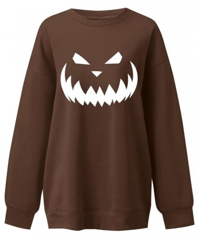 Halloween Sweatshirts For Women,2023 Fall Fashion Cute Pumpkin Graphic Long Sleeve Top Ghost Face Printed Shirt F-brown $7.61...