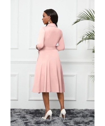 Women's Wrap Dress 3/4 Sleeve Midi Dress for Women V Neck Casual A-Line Dresses with Pockets and Belt 2-pink $19.36 Dresses