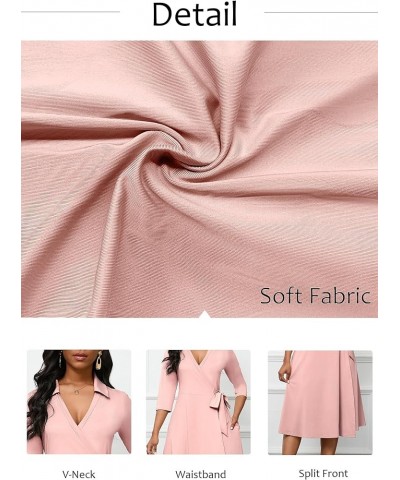 Women's Wrap Dress 3/4 Sleeve Midi Dress for Women V Neck Casual A-Line Dresses with Pockets and Belt 2-pink $19.36 Dresses