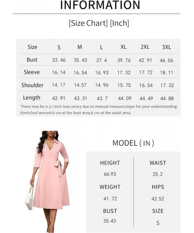 Women's Wrap Dress 3/4 Sleeve Midi Dress for Women V Neck Casual A-Line Dresses with Pockets and Belt 2-pink $19.36 Dresses