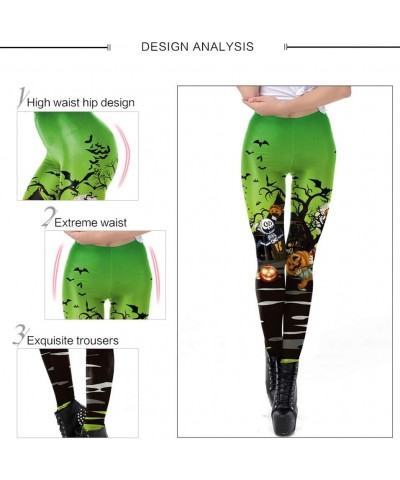 Women's Halloween Pumpkin Skulls Printed Ankle Elastic Tights Legging Halloween S-halloween-2 $10.29 Leggings