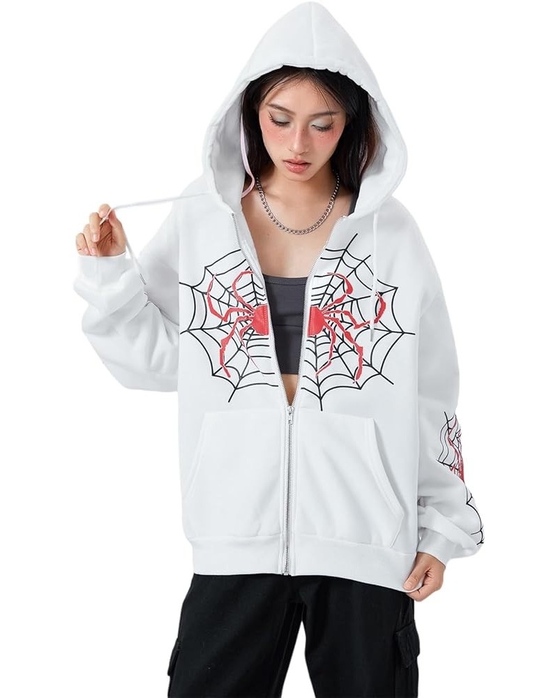 Hoodies Jacket with Pockets Womens Printed Full Zip Hooded Sweatshirt Y2k Skull Rhinestone E-Girls Goth Hoodie 3-white $10.86...