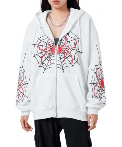 Hoodies Jacket with Pockets Womens Printed Full Zip Hooded Sweatshirt Y2k Skull Rhinestone E-Girls Goth Hoodie 3-white $10.86...