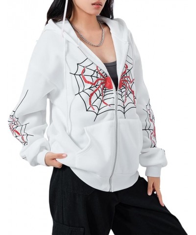 Hoodies Jacket with Pockets Womens Printed Full Zip Hooded Sweatshirt Y2k Skull Rhinestone E-Girls Goth Hoodie 3-white $10.86...