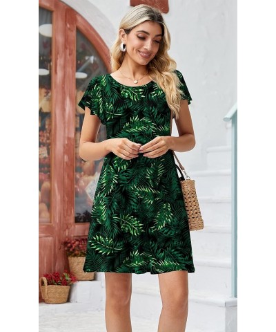 Womens Summer Dresses 2023 Ruffle Short Sleeve Casual Beach Tshirt Dress Round Neck Loose Swing Sundress with Pockets B5-gree...