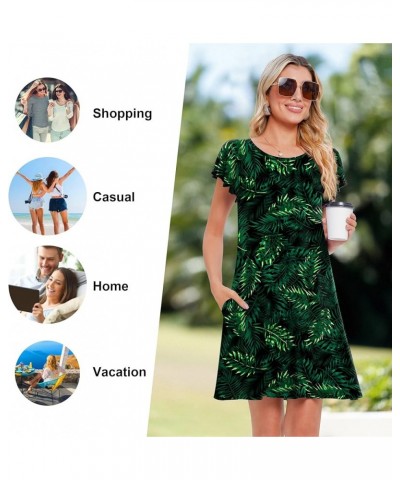 Womens Summer Dresses 2023 Ruffle Short Sleeve Casual Beach Tshirt Dress Round Neck Loose Swing Sundress with Pockets B5-gree...