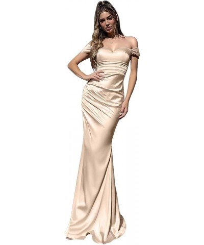 Women's Formal Dresses Off Shoulder Long Mermaid Prom Dress V-Neck Strapless Satin Gowns and Evening Dresses Champagne $28.16...