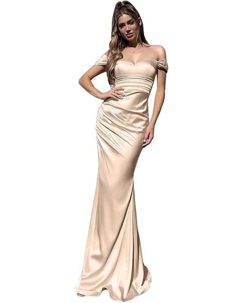 Women's Formal Dresses Off Shoulder Long Mermaid Prom Dress V-Neck Strapless Satin Gowns and Evening Dresses Champagne $28.16...