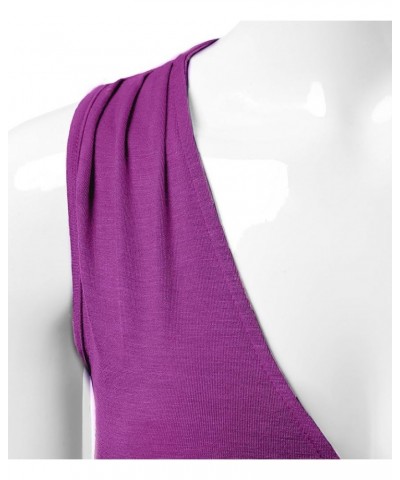 Sleeveless Satin Ruched Hem Tank Tops Deep V Neck Tops Casual Basic Wrap Style T Shirts for Womens with Plus Size Violet $11....