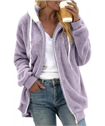 Womens Plus Size Fuzzy Fleece Parka Warm Winter Thicken Down Coat Long Sleeve Pocket Zipper Hooded Jacket Outerwear 01 Purple...