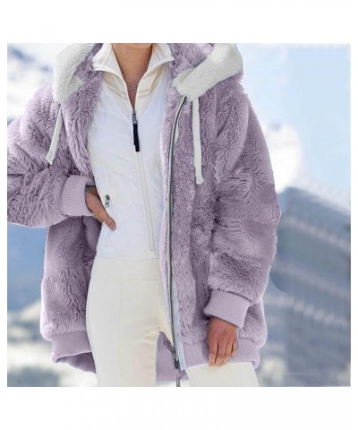 Womens Plus Size Fuzzy Fleece Parka Warm Winter Thicken Down Coat Long Sleeve Pocket Zipper Hooded Jacket Outerwear 01 Purple...