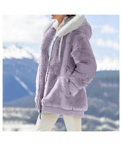 Womens Plus Size Fuzzy Fleece Parka Warm Winter Thicken Down Coat Long Sleeve Pocket Zipper Hooded Jacket Outerwear 01 Purple...