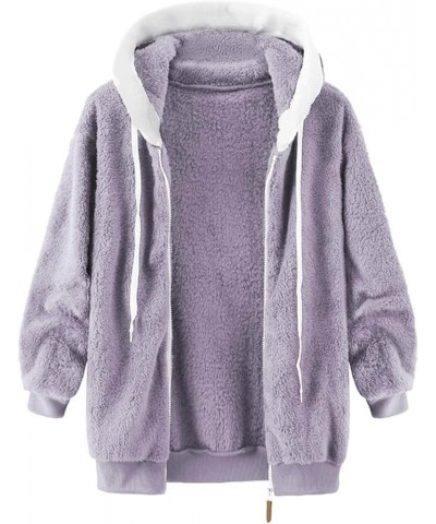 Womens Plus Size Fuzzy Fleece Parka Warm Winter Thicken Down Coat Long Sleeve Pocket Zipper Hooded Jacket Outerwear 01 Purple...