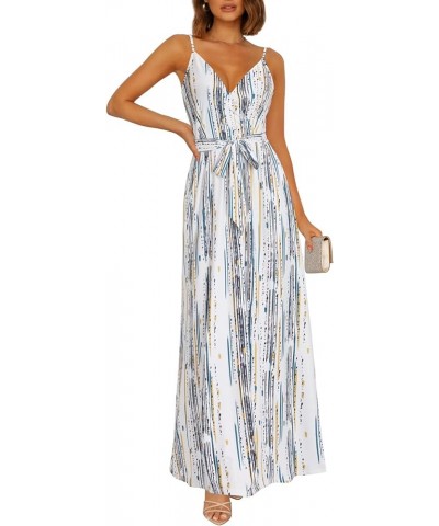Womens Summer Maxi Dress V Neck Floral Adjustable Spaghetti Strap Beach Dresses with Pockets Floral30 $23.75 Dresses