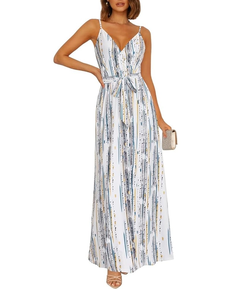 Womens Summer Maxi Dress V Neck Floral Adjustable Spaghetti Strap Beach Dresses with Pockets Floral30 $23.75 Dresses