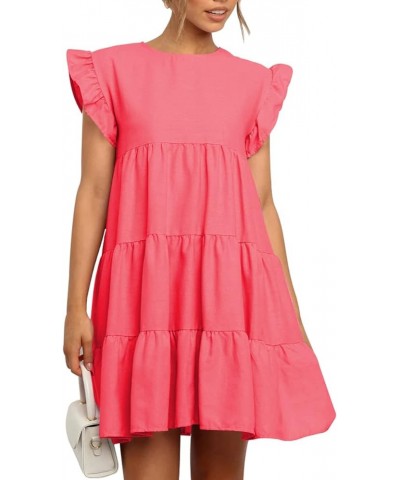 Women Babydoll Summer Casual Crew Neck Ruffle Sleeve Sleeveless Flowy Mini Short Tunic Dress Coral-pink $16.40 Dresses