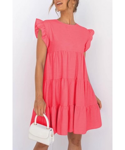 Women Babydoll Summer Casual Crew Neck Ruffle Sleeve Sleeveless Flowy Mini Short Tunic Dress Coral-pink $16.40 Dresses