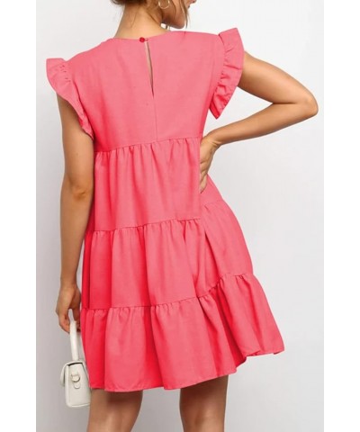 Women Babydoll Summer Casual Crew Neck Ruffle Sleeve Sleeveless Flowy Mini Short Tunic Dress Coral-pink $16.40 Dresses